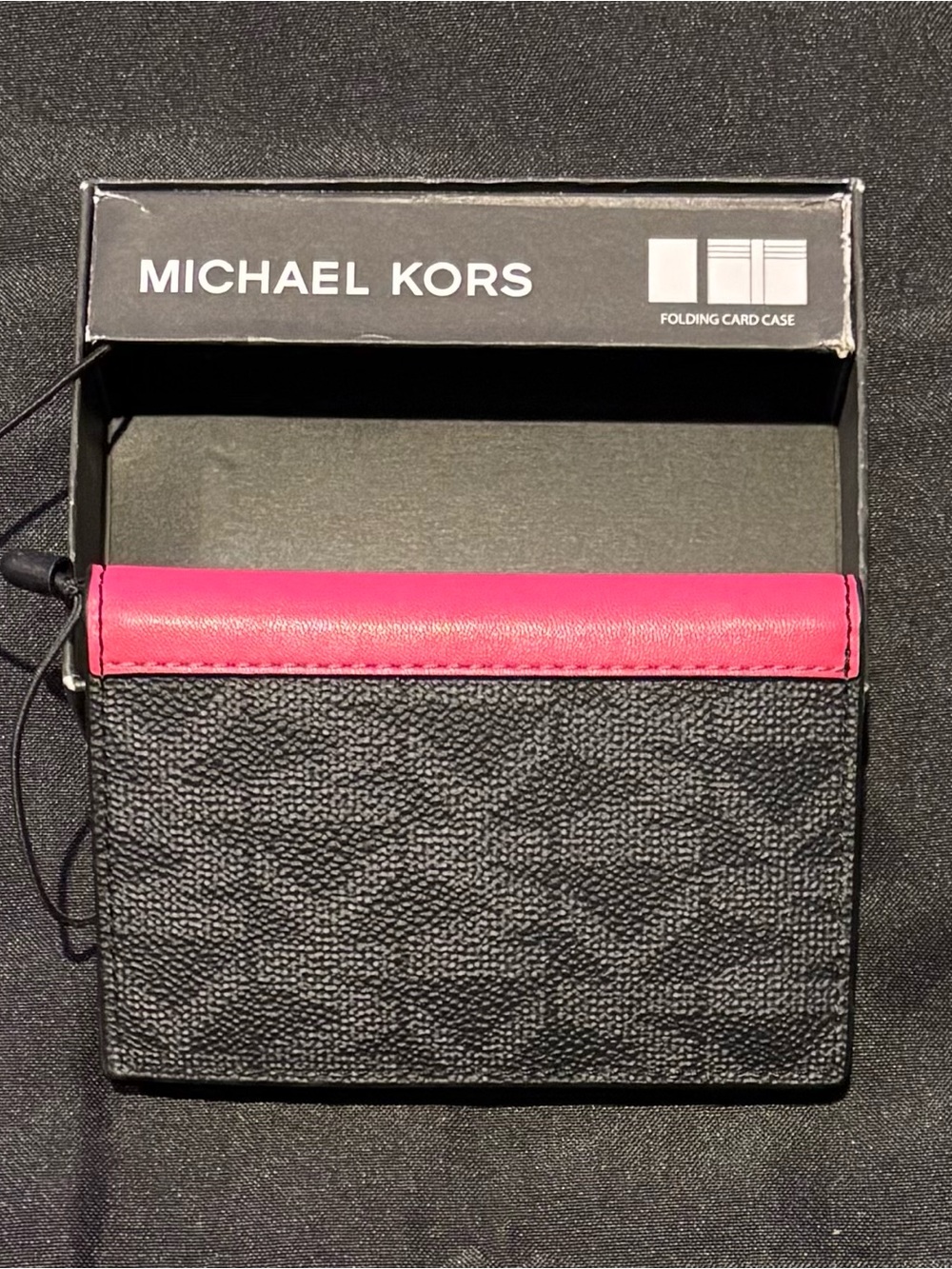Michael Kors Folding Card Case - Black & Hot Pink - New in Gift Box